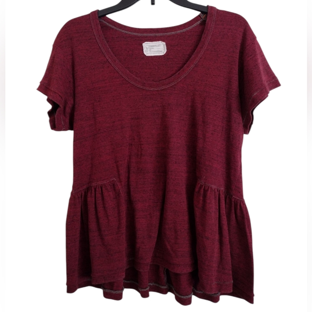 Current/Elliott Women's The Girlie Tee Peplum Burgundy Top